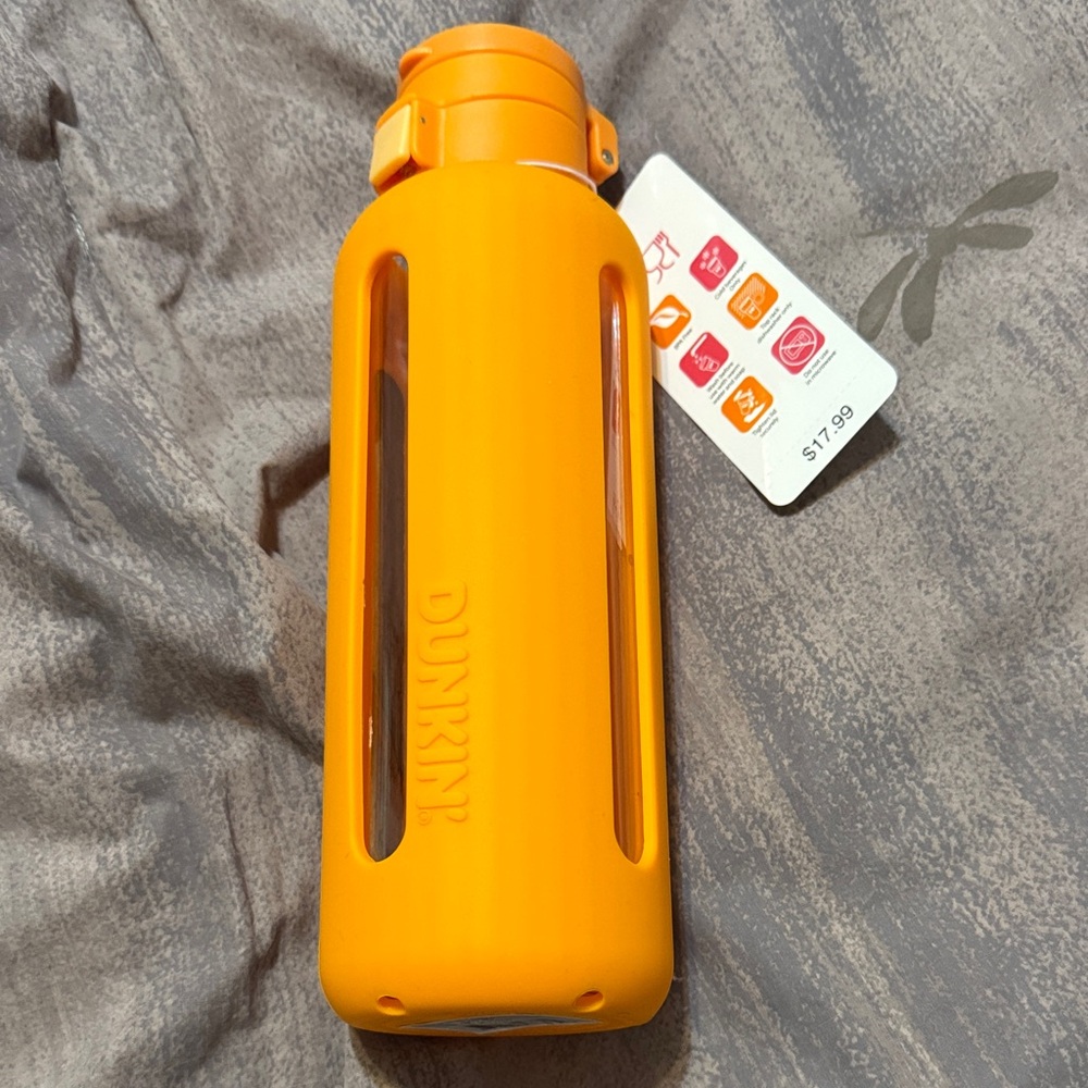 DUNKIN’ Acrylic Orange Water Bottle with Sleeve. New. 24oz